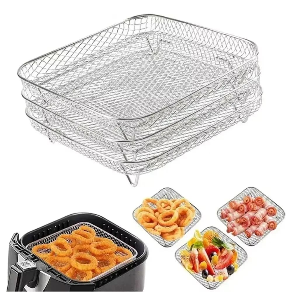 Durable Stackable Air Fryer Rack Non-Stick Stainless Steel Grilling Rack Grill Basket Kitchen Gadgets
