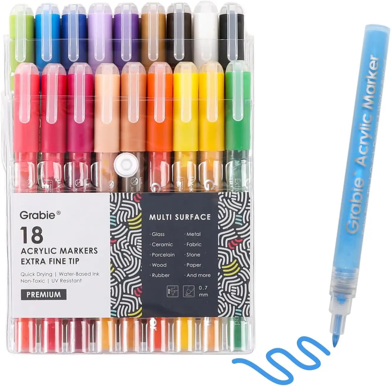 18 Colors Acrylic Paint Pens, Extra Fine Tip 0.7mm for Art, Rock, Wood, Fabric
