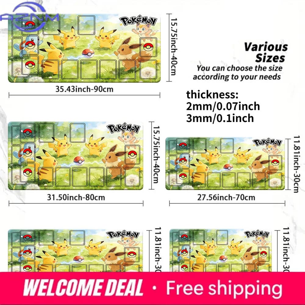 Tappetino da Gioco TCG Pokemon Pikachu & Eevee, 2mm/3mm, Antiscivolo, Multi-Misura