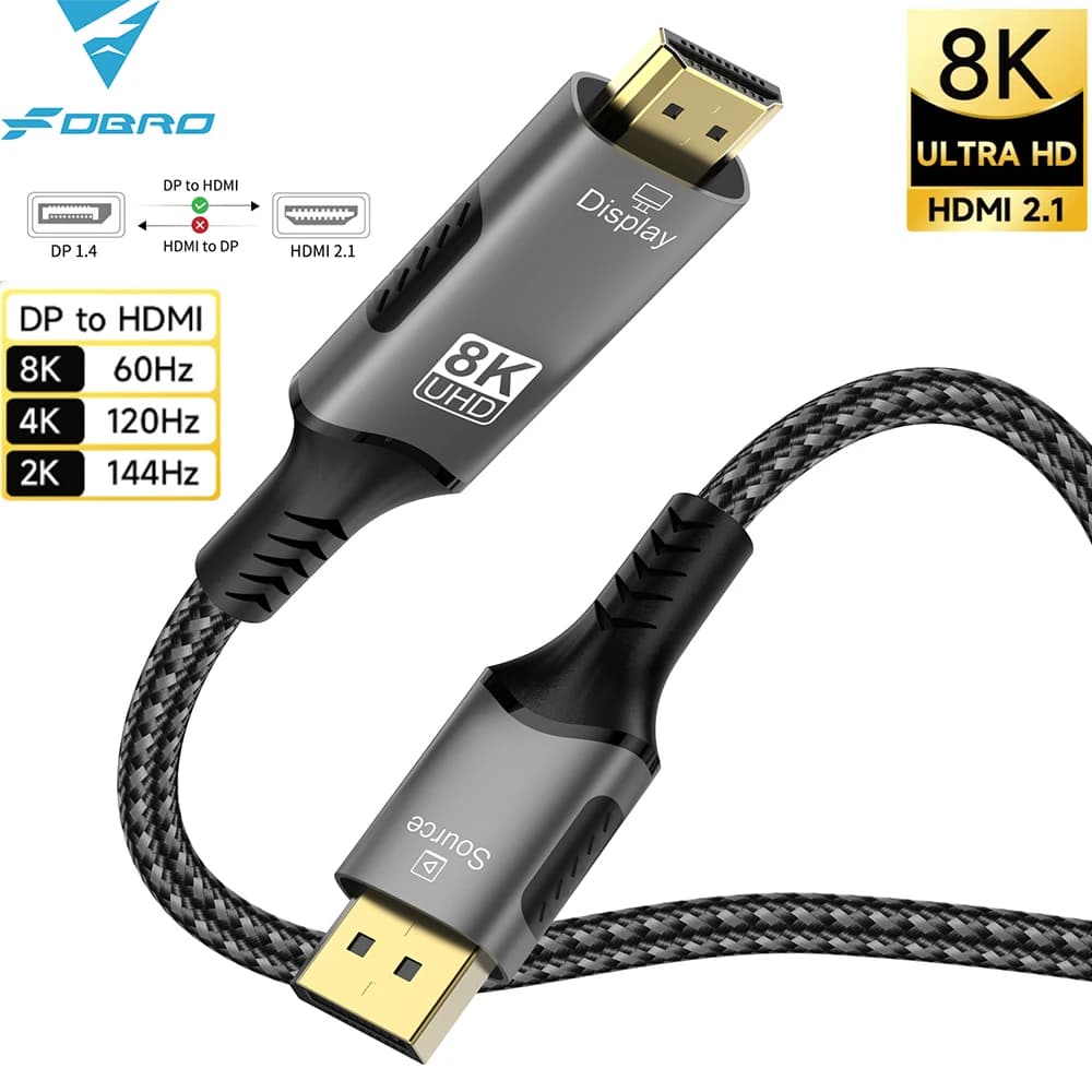 HDMI 8K Compatible DisplayPort Audio Cable 60 Hz dp1.4 to hdmi2.1 for Lenovo ThinkPad notebook HP