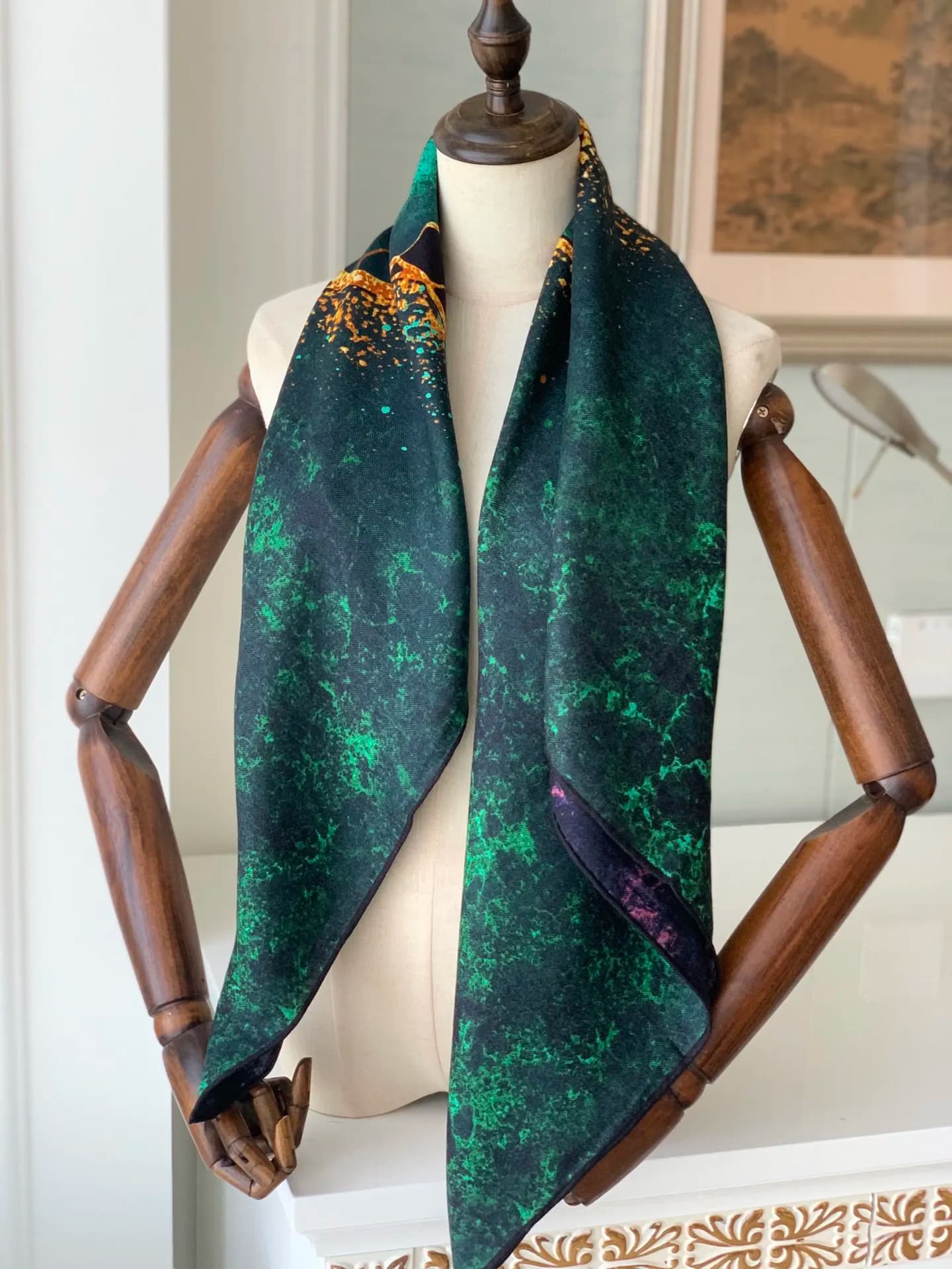 Sciarpa Quadrata da Donna in Velluto e Seta Cashmere, 110 CM, Fatta a Mano, Calda e Alla Moda, Stile Musulmano