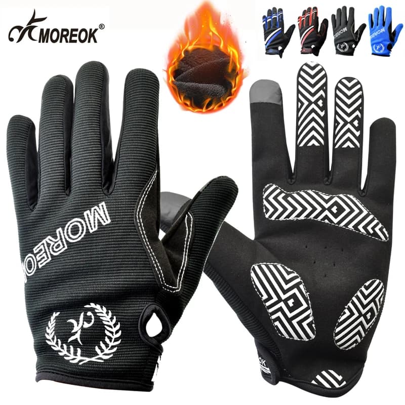 Guanti da ciclismo invernali con cuscinetti in gel Pile caldo Bicicletta da strada Mountain Bike MTB Sport Guanti touch screen Dito intero Donna Uomo