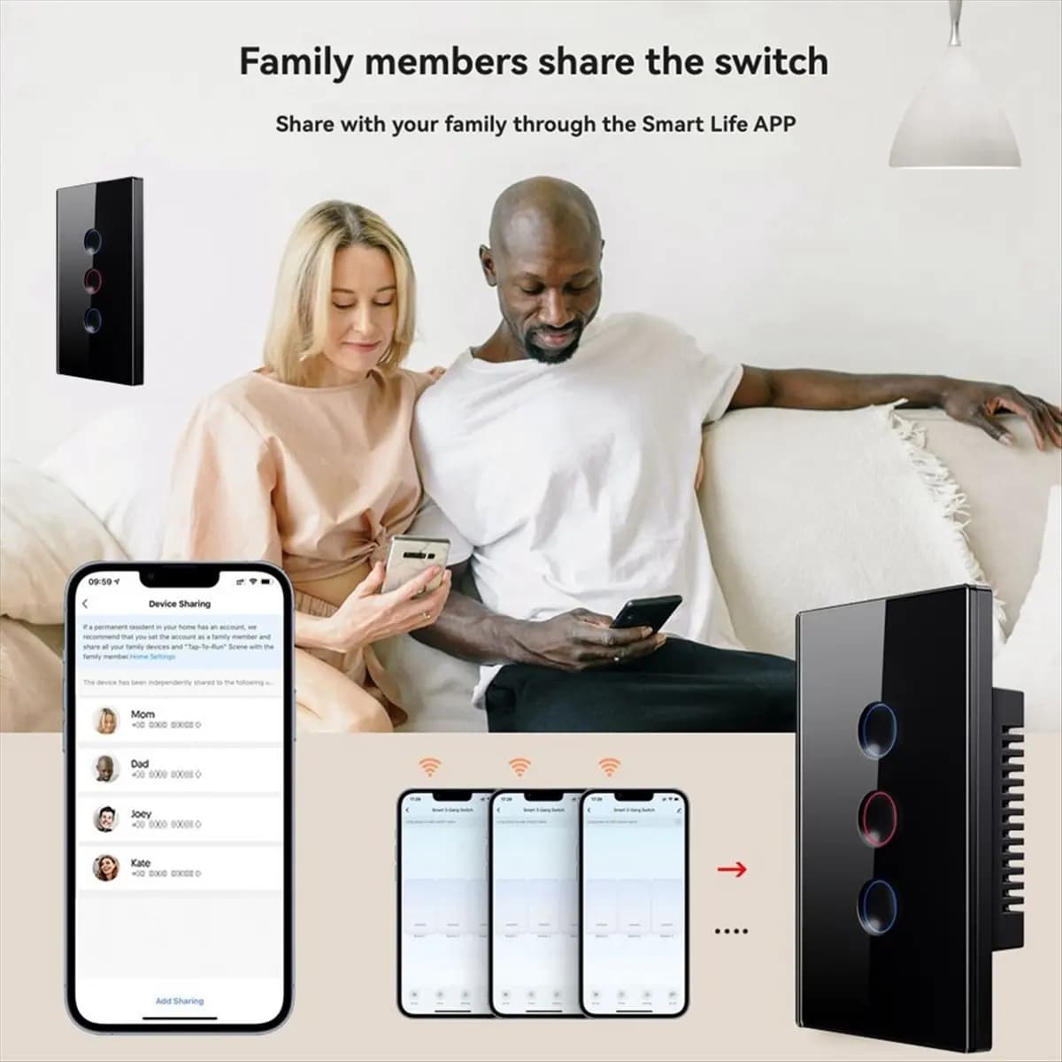 (HOPE) Interruttore Smart Touch WiFi Tuya 110-240V Stile Concavo 2.5D Ripetitore di Segnale Zigbee3.0 Compatibile con Alexa Google Home 2 Gang