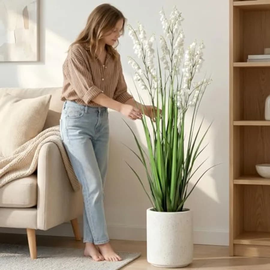 Piante artificiali di erba alta con vasi da 36 pollici, 1 confezione, giglio della valle artificiale, decorazione per interni e giardino esterno
