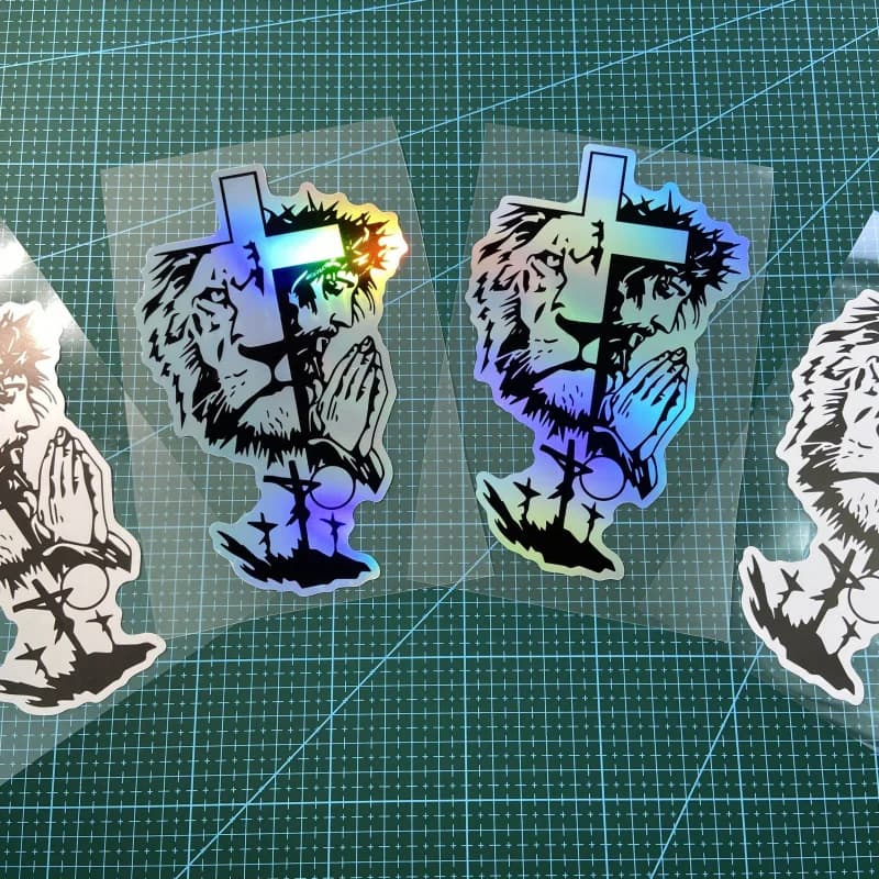 2Pcs Lion & Cross Stickers, Waterproof, for Car, Bike & Helmet