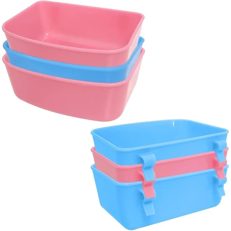 Confezione da 6 mangiatoie blu rosa mangiatoia sospesa contenitore per alimenti e acqua ciotola per acqua da bagno universale per uccelli topi ratti coniglio Guinea P