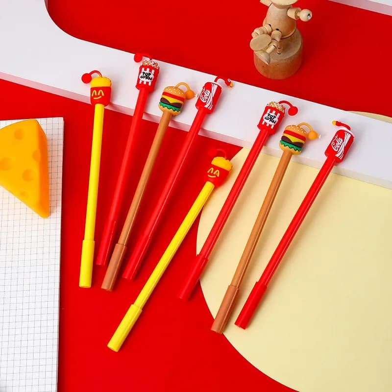 20 Pz/lotto Kawaii Fast Food Penne Gel Pendent Cute Cartoon Hamburger Popcorn Cola 0.5mm Inchiostro Nero Scrittura Ufficio Scuola di Cancelleria
