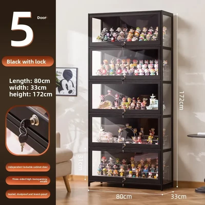 Vetrina Espositiva con Serratura, Armadio Trasparente per Modellini Lego, Blocchi da Costruzione, Giocattoli, Scaffale per Stoccaggio, Sala E-sport