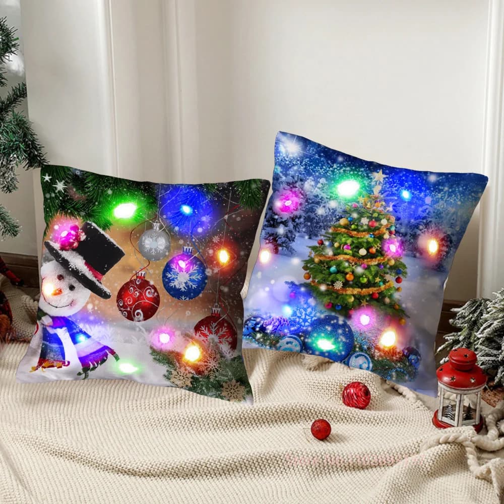 Christmas Tree Pillowcase Decorations For Home Cushion Cover Christmas Ornament LED Light Xmas Gifts Happy New Year Pillow Cover