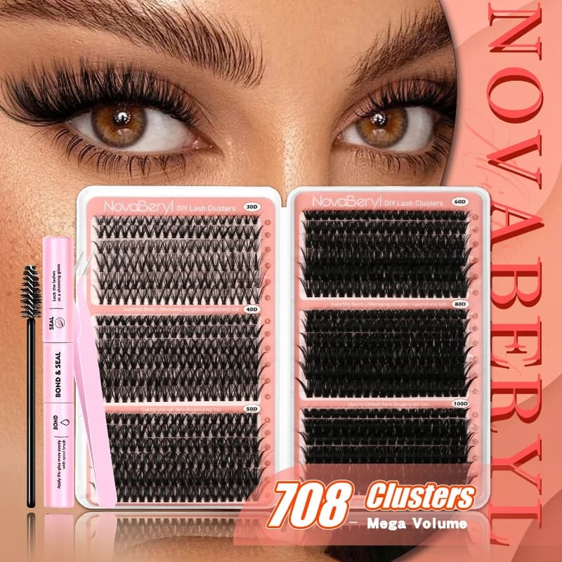 Nuovo Kit Ciglia a Ciuffetti 708, 30/40/50/60/80/100D, Extension Ciglia Voluminose e Spesse, Vassoio Misto Volume, Ciglia Finte in Visone, Trucco Ciglia