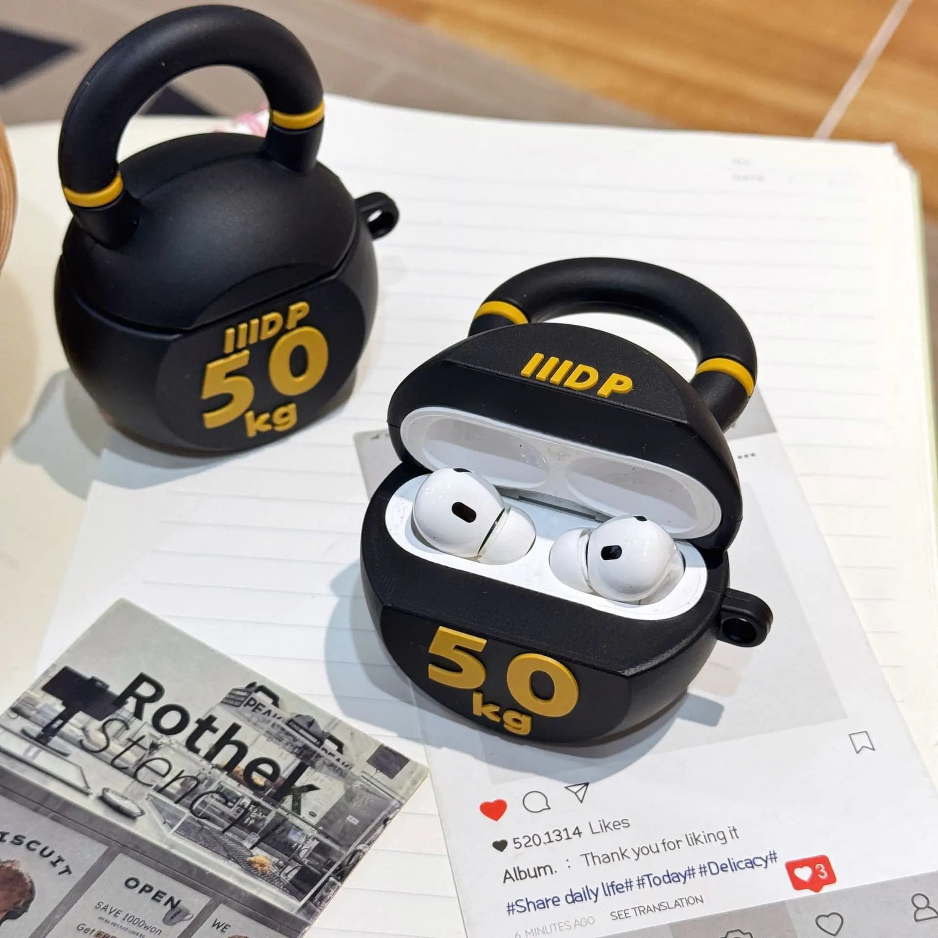 Cute 3D Fitness Kettlebell For Airpods Pro 2 Case,Silicone Protective Earphone Cover For Airpods 4 3 2 1 Case Cover Funda