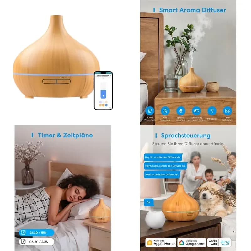 【CHIMU HOME】 MOD150 for Meross Mini Smart Aroma Diffuser 400ML with RGB Lighting Remote Voice Control 2.4 GHz WiFi App Smart