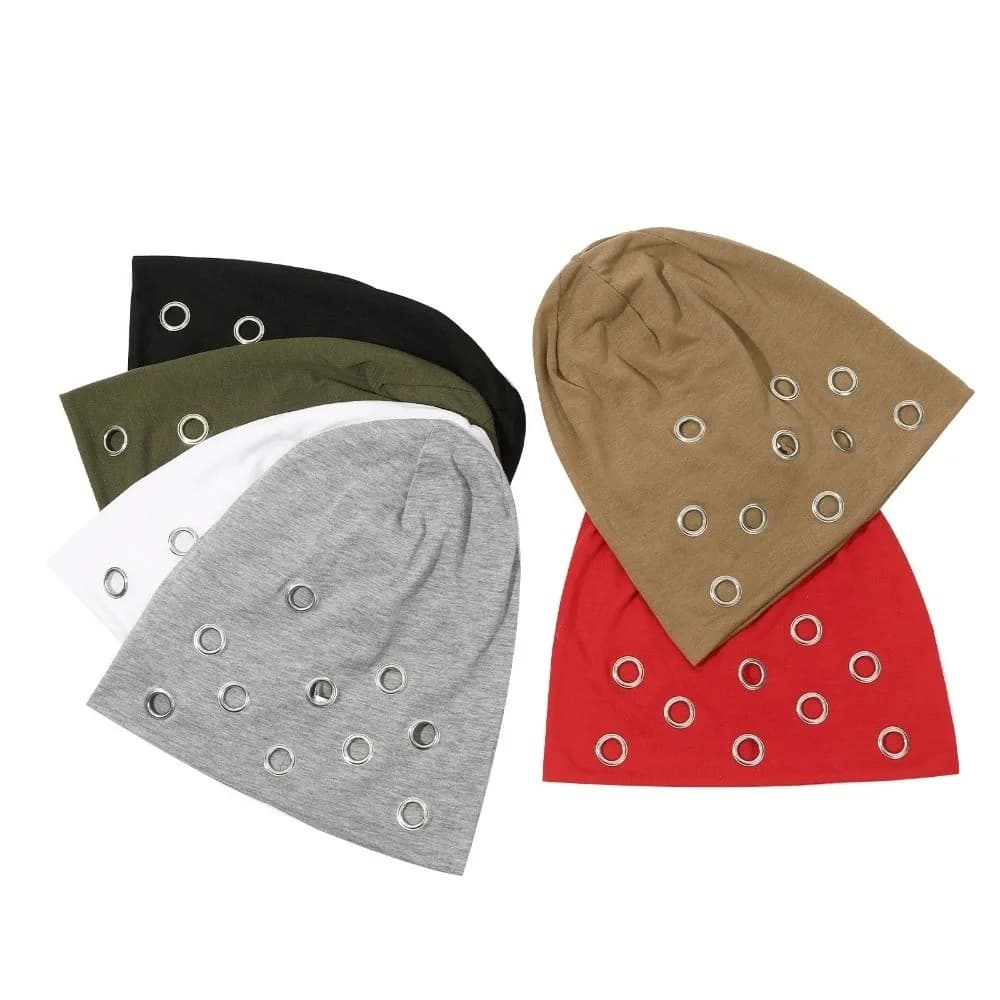 Cappello Elastico Morbido alla Moda, Stile Punk con Occhielli Metallici, Caldo e Antivento, Bandana Turbante per Uomo e Donna