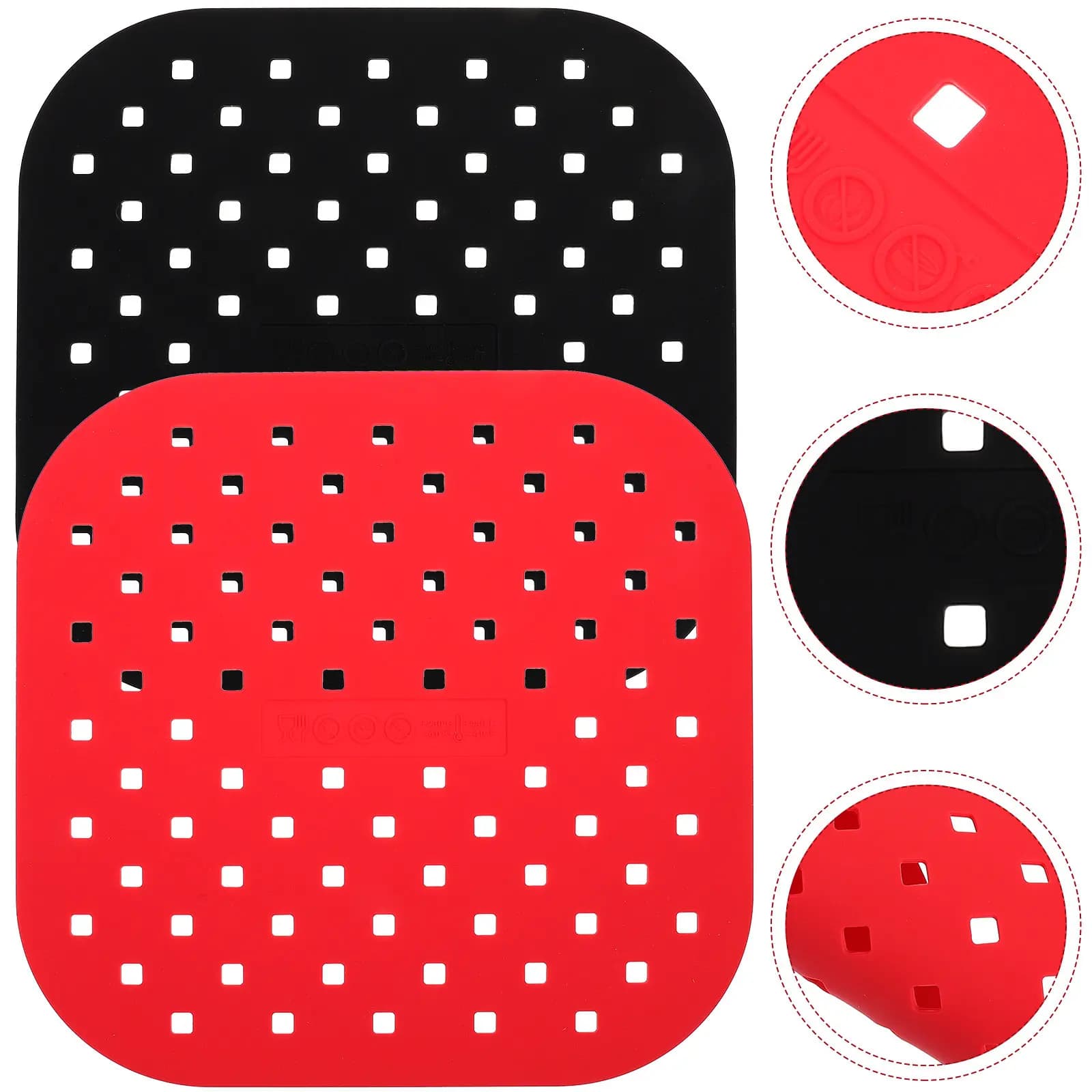 2 Pezzi Tappetini in Silicone Riutilizzabili per Friggitrice ad Aria, Antiaderenti, Filtranti, Resistenti al Calore, Quadrati, Lavabili in Lavastoviglie