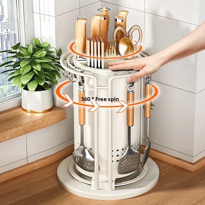 Firm Kitchen Rotating Knife Holder Shelf Kitchen Knife Holder Integrated Storage Box Multifunctional Factory