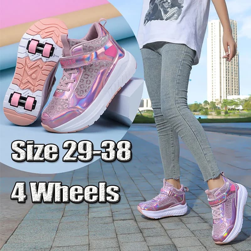 Scarpe da rugaggio per ragazzi e ragazze, edizione studentesca a quattro ruote, scarpe da pattinaggio a rotelle per bambini con ruote retrattili, scarpe da pattinaggio per adulti