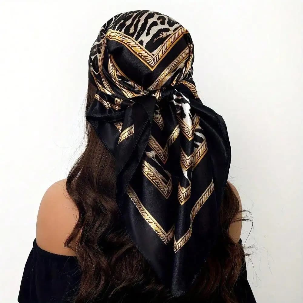1 pezzo di sciarpa quadrata classica da donna con stampa leopardata 90x90 cm - Sciarpa sottile alla moda, foulard morbido al tatto e fascia per capelli