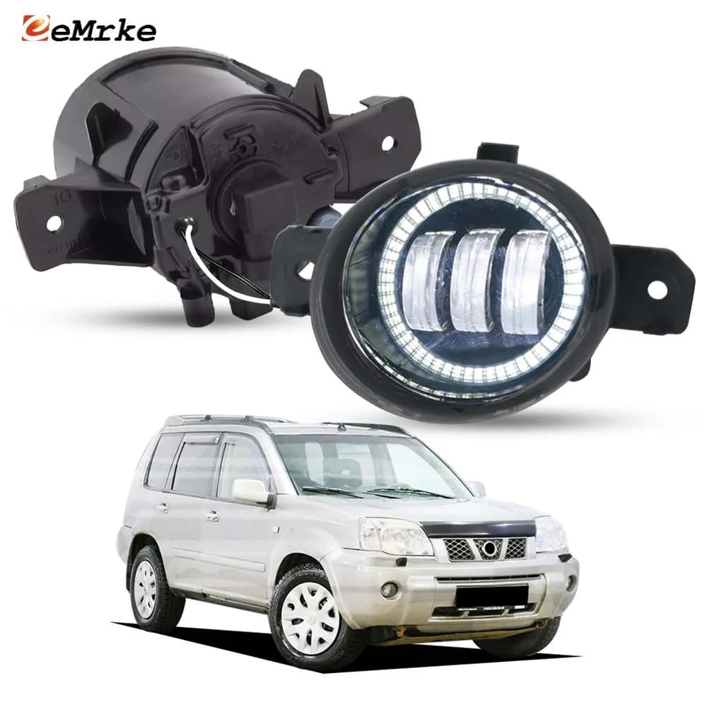 Luci Fendinebbia a LED per Nissan X-trail T30 Facelift 2003-2007 con Anello Bianco Angel Eye DRL e Luce Diurna Anteriore