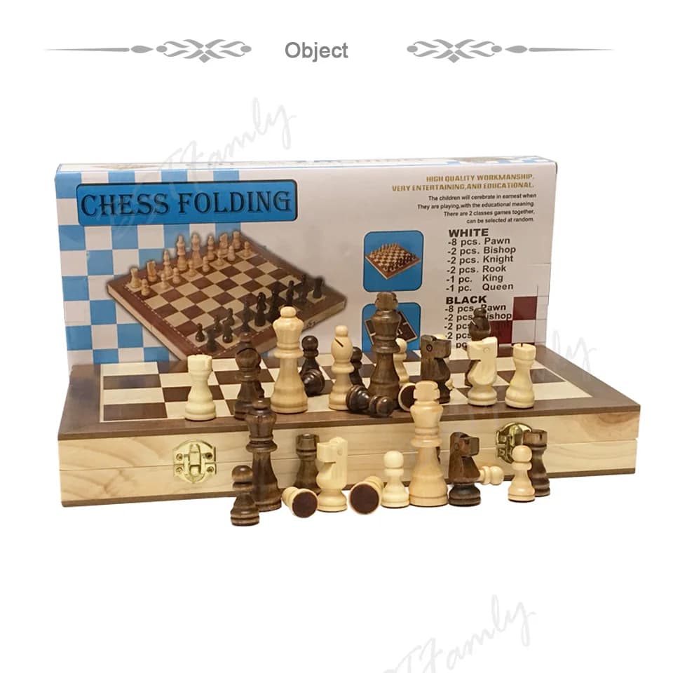 BSTFAMLY Set di scacchi in legno Gioco di scacchi portatile Scacchiera pieghevole con pezzi di scacchi in legno per regalo per bambini IA61