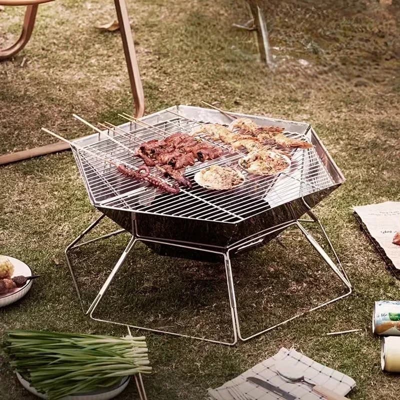 Portable Stainless Steel BBQ Grill - Non-stick Folding Barbecue Tool for Outdoor Camping, Picnic & Campfire