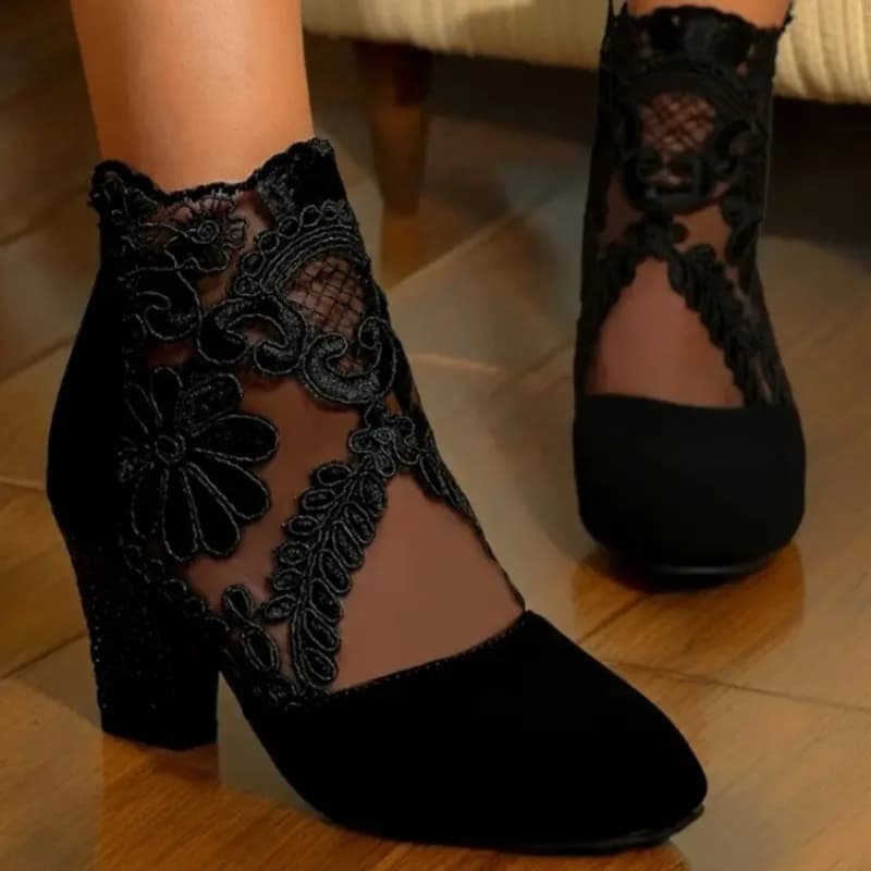 2025 Nuove scarpe da donna Cerniera Moda Decorazione floreale Scarpe da ufficio Sandali alla caviglia a punta Zapatos