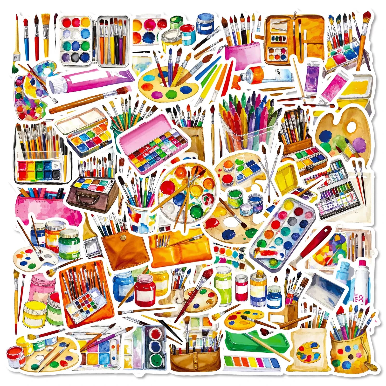 Set di 56 Pezzi di Strumenti per Disegno, Adesivi Decorativi Stile INS, Pennelli, Palette, Cancelleria per Studenti, Decorazioni per Quaderni e Laptop