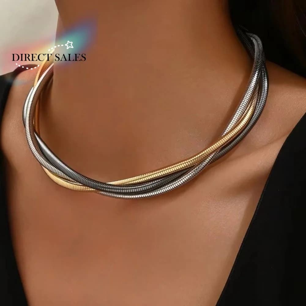 Collana Creativa a Strati Stile Hip Hop, Design Flessibile, Collana Punk in Metallo con Bracciale, Set Collana Multistrato Esagerata