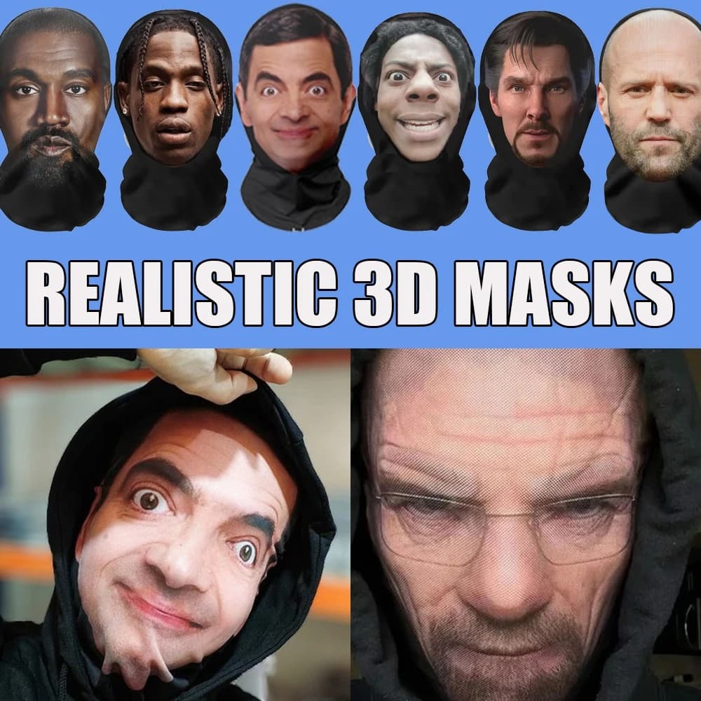 Maschera senza cuciture 3D Sciarpa per la testa stampata con viso divertente Persona famosa Maschera per la testa con protezione solare in seta ghiacciata Halloween Cosplay