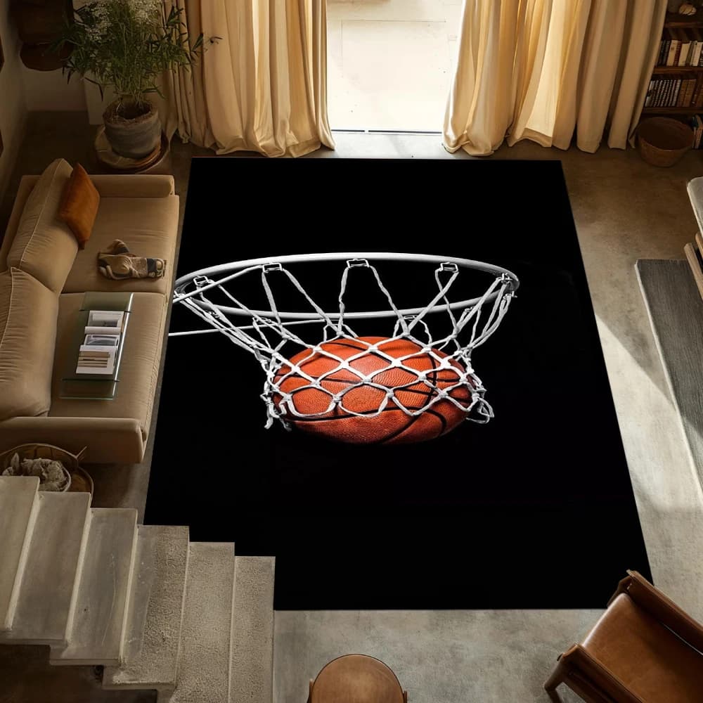 Carpet with Motive Basketball Basket, Sports Carpet for Living, Twin Room, Games Room, Super Soft Non-slip Mat