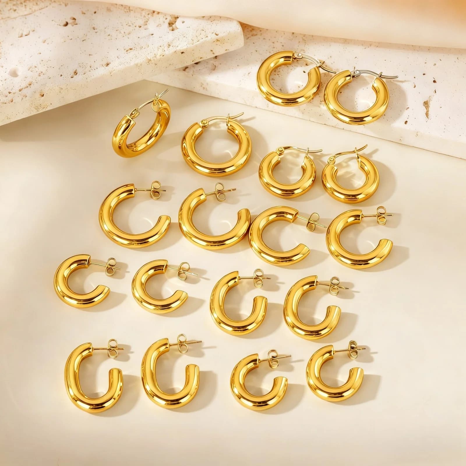 1 paio di orecchini a cerchio a forma di C in acciaio inossidabile 304 geometrici circolari squisiti alla moda per regalo di gioielli da donna