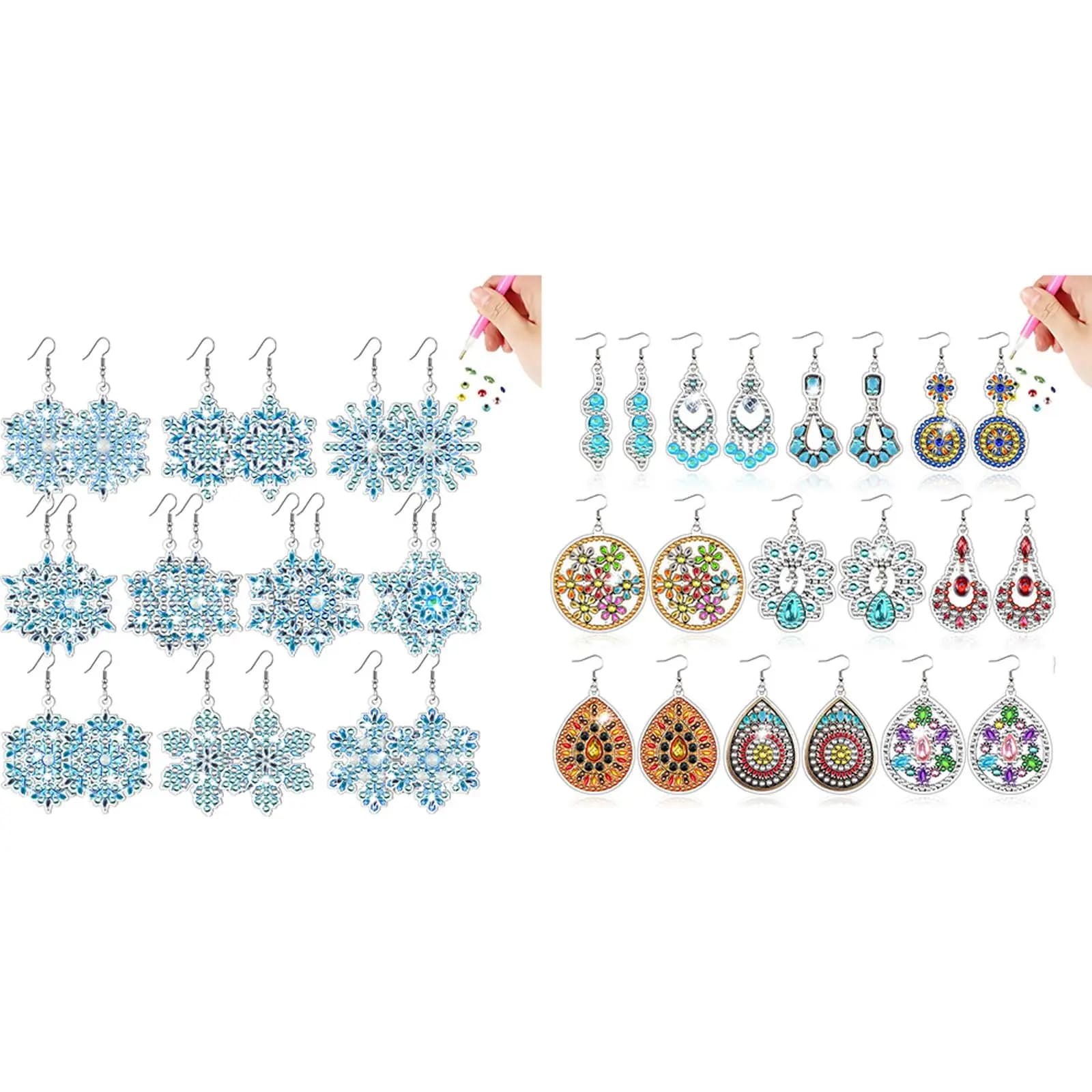 Kit per Creare 10 Paia di Orecchini Fai-da-Te con Diamanti, Stile Boho a Forma di Fiocco di Neve, per Adulti e Principianti