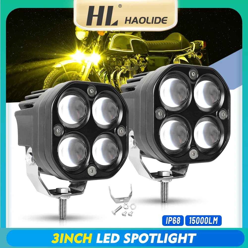 Faro da lavoro a LED HAOLIDE da 3 pollici 120W, faretto quadrato 12D, luci di guida per moto, fendinebbia 12V 4 LED per uso fuoristrada