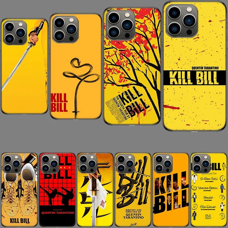 Cover per iPhone Kill Bill antiurto in TPU trasparente per modelli 16E, 15 Pro, 14 Plus, 17E, 16, 17 Pro Max, Air, 11, 12, 13 Mini
