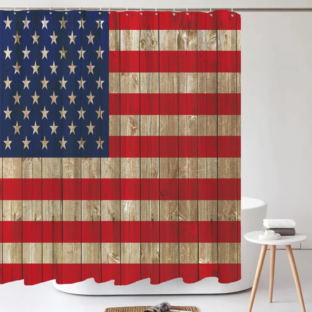 Tenda da bagno bandiera americana Tende da doccia in tessuto impermeabile con ganci Schermo per vasca da bagno degli Stati Uniti per l'arredamento del bagno