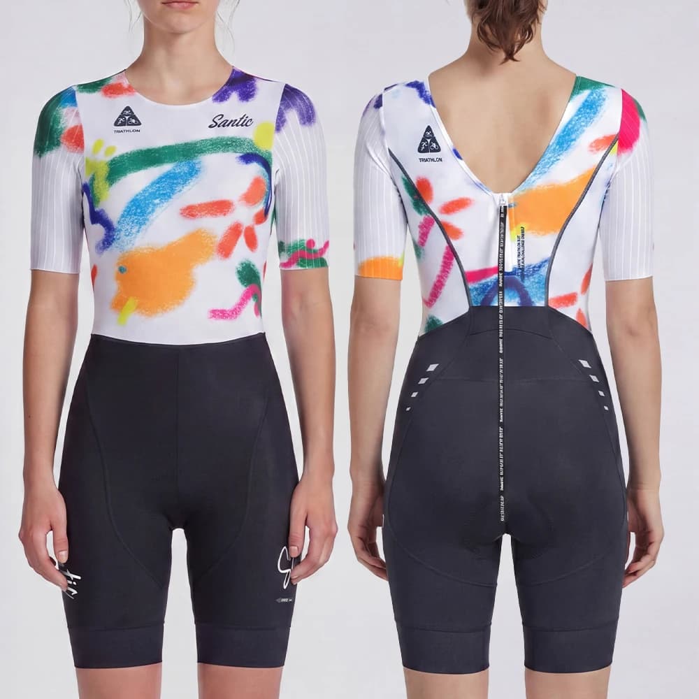 Santic Women Short Sleeve Triathlon Skinsuit Quick Dry Breathable Sport Jumpsuit Professional Cycling Suit TL26C03031