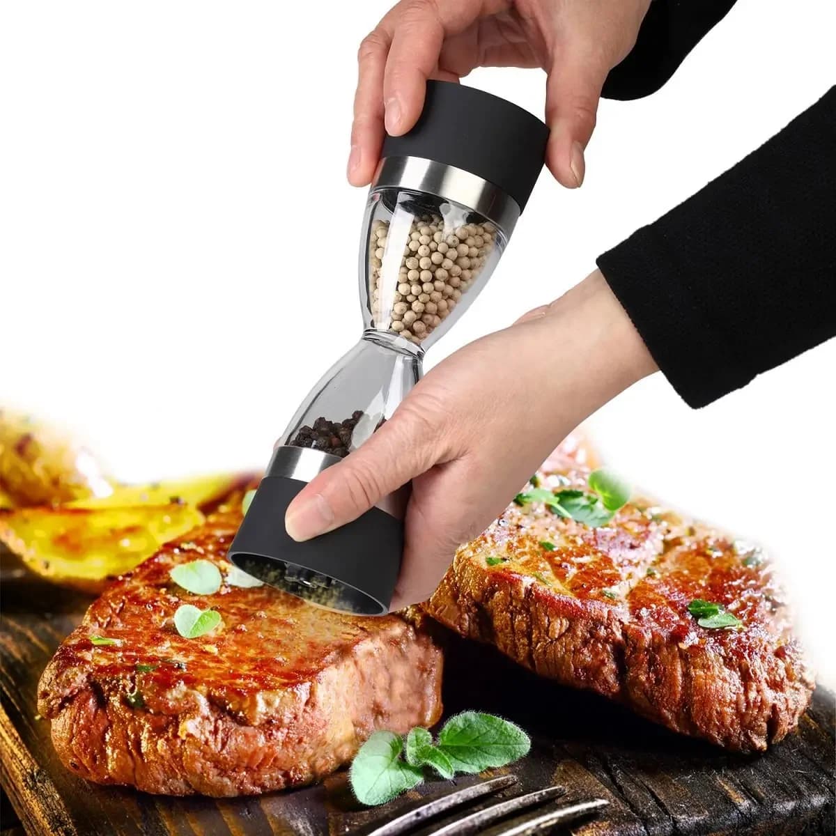 2 in 1 a forma di clessidra manuale sale mulino da pepe smerigliatrice di spezie pepe shaker sale e pepe smerigliatrice gadget da cucina strumento di cottura