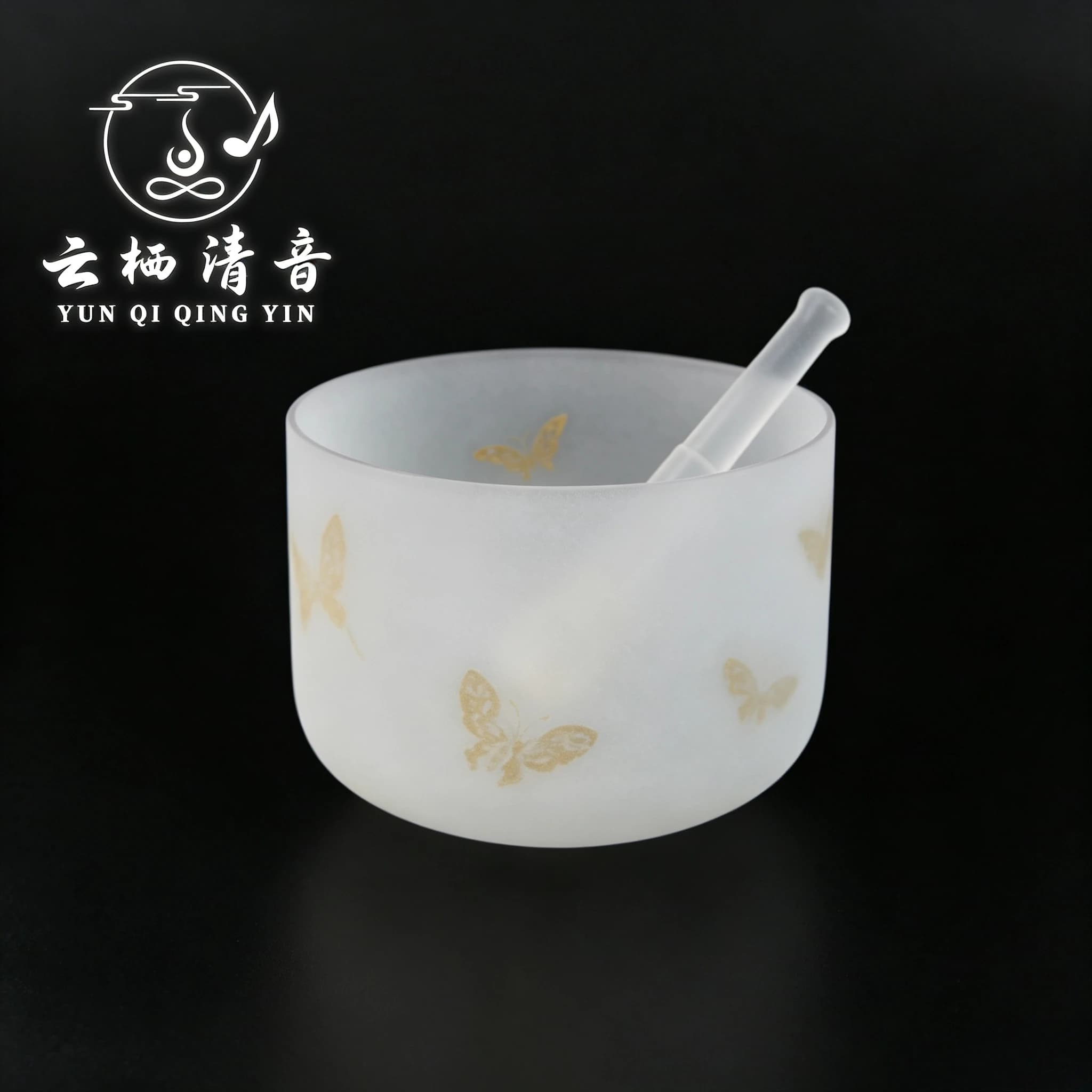 YUN QI QING YIN Frosted Crystal Singing Bowl 6-14 Inch Pure Gold Butterfly Pattern Includes Suede Mallet And O-rings Meditation Sound Therapy Spiritual Healing Bowl