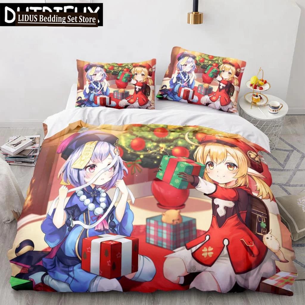 Set di biancheria da letto Genshin Impact 3D Anime, comoda copripiumino con federa per piumino singolo, matrimoniale, queen, king size