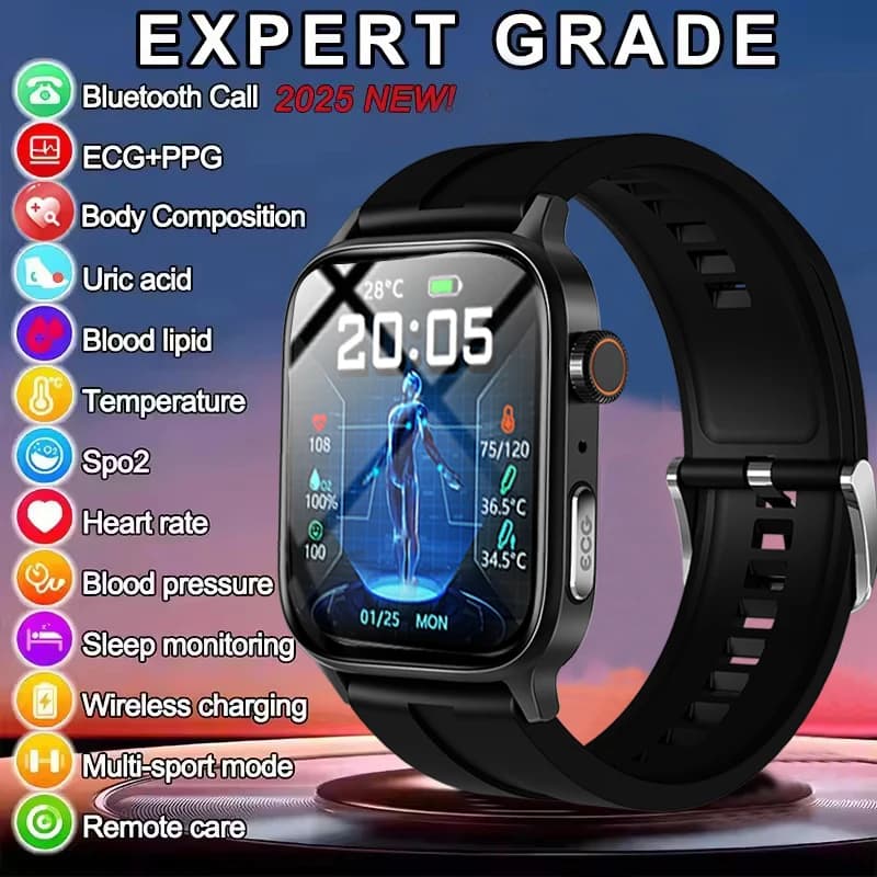Smartwatch for Health 2026 with ECG+PPG, Cardiaca Frequency Monitoring, Blood Oxygen, Blood Pressure, NFC, Bluetooth Calls and Movement Tracking