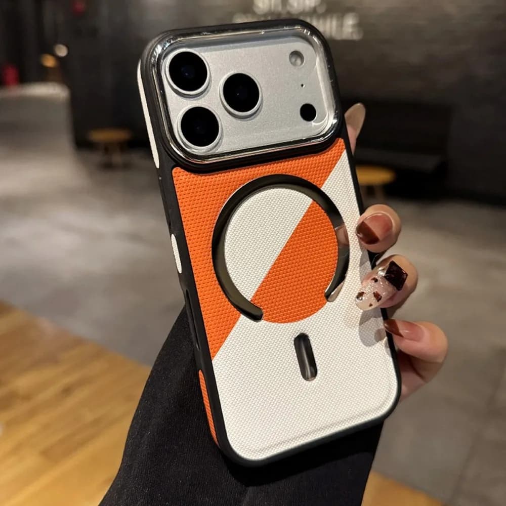 Custodia Magnetica in Pelle Color Block per Protezione Fotocamera Magsafe per iPhone 17 Pro Max 16 15 14 13 12