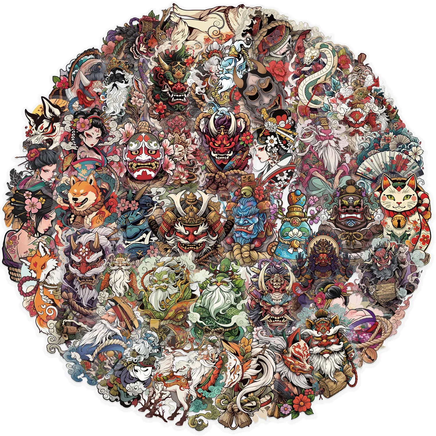 50pcs Transparent Japanese Tattoo Art Stickers - Waterproof PET Decals for Scrapbooking, Guitar & Laptop Decoration