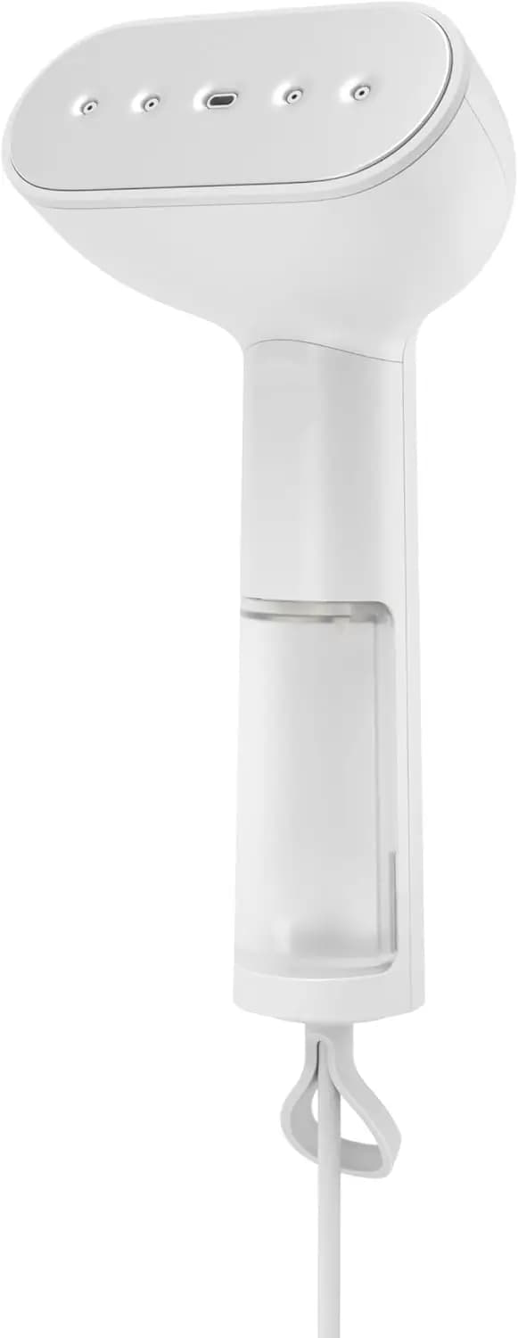 Vaporizzatore Portatile per Vestiti, 1350W, Riscaldamento Rapido in 15 Secondi, Tecnologia a Vapore Secco, Portatile con Gancio e Serbatoio Visibile
