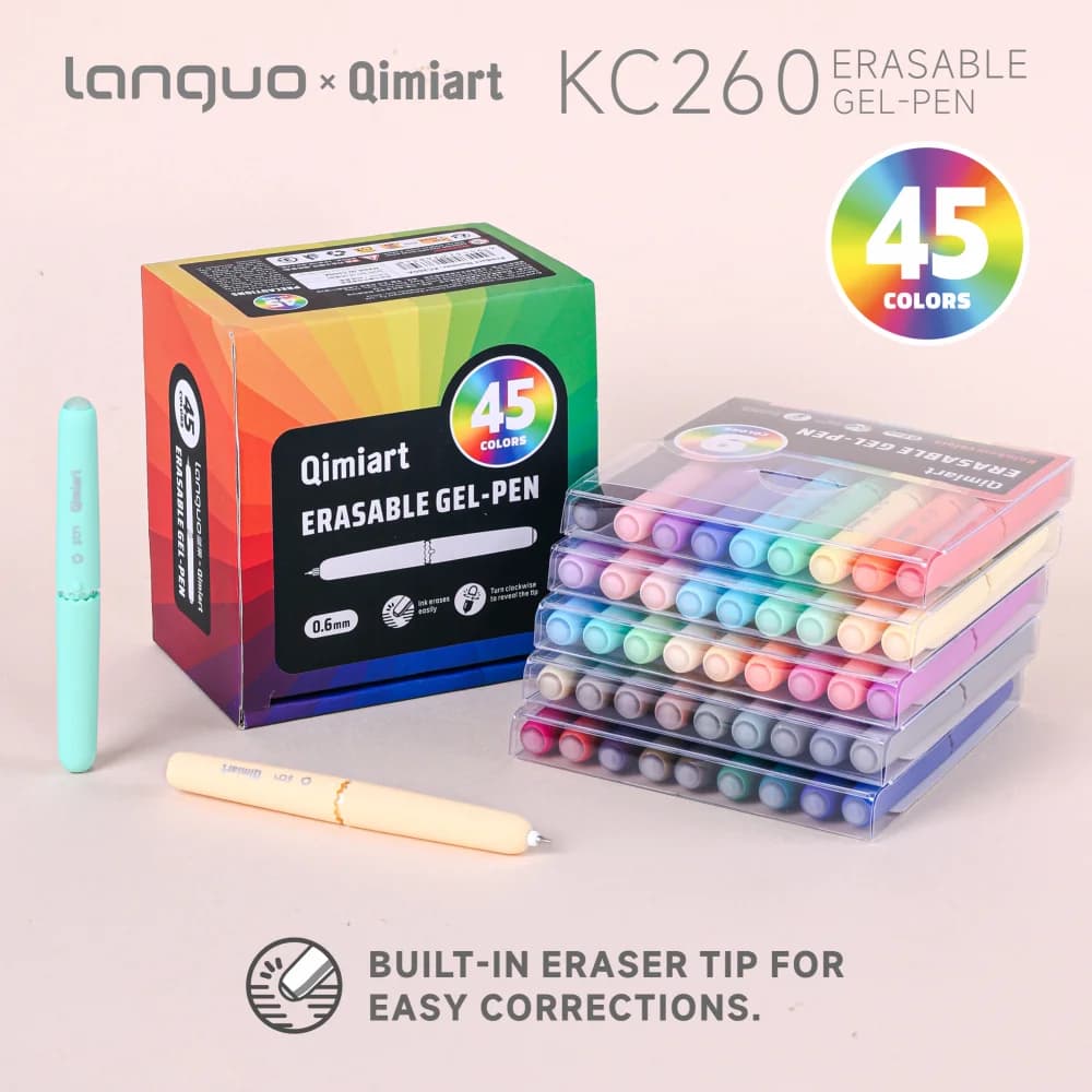 Set di Penne Gel Cancellabili Languo 45 Colori 0.6mm Multi Serie, Penne Neutre Facilmente Cancellabili, Scrittura Fluida, Forniture per Scuola e Ufficio, Cancelleria