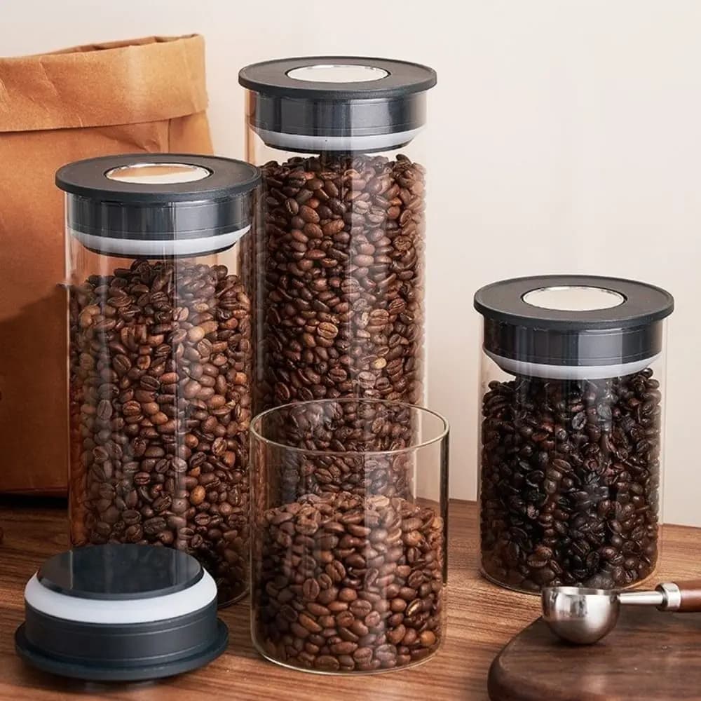 Glass Vacuum Sealed Tank Press Type Transparent Coffee Beans Storage Bottle Manual Vacuum Fresh Keeping Tea Storage Container