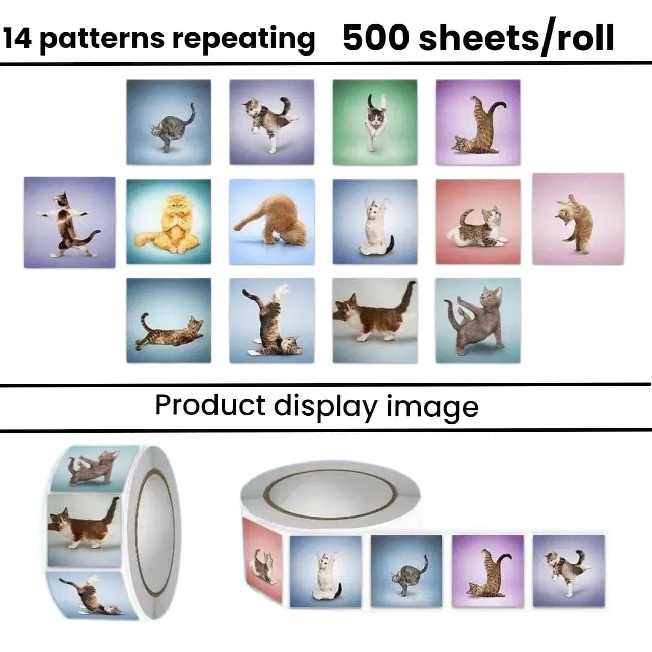 500pcs Cute Cat Roll Stickers Funny Yoga Cat Kawaii Paper Stickers Aesthetic for Scrapbook Journal DIY Craft Decor