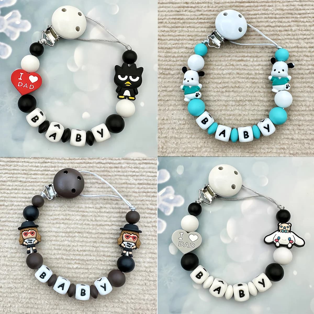 Ciucci Personalizzati con Nome in Inglese, Ciondolo in Silicone per Neonati, Clip per Ciuccio, Giocattolo Massaggiagengive, Regali per Bambini