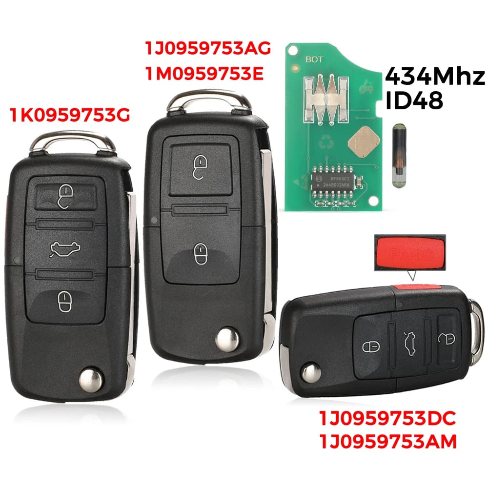 Jingyuqin 2/3/4 Bottoni 315/434 MHz Chiave A Distanza Per Auto Pieghevole id48 Per VW Per SEAT Altea Ibiza Leon Toledo T5 1J 0959753 AG 1K 0959753 G