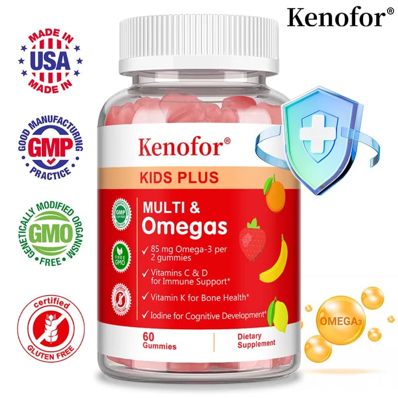 Multivitamin and Omega Gommose for Children with Vitamin C, D, B6 and Zinco, Omega 3, Brain Support, Bones and Immunite System, Food Supplement