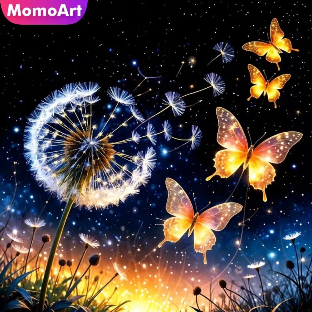 Momoart Diamond Painting: Kit Fai da Te per Ricamo con Diamanti a Forma di Fiore di Tarassaco e Farfalla, Mosaico di Strass, Hobby Creativo per Bambini