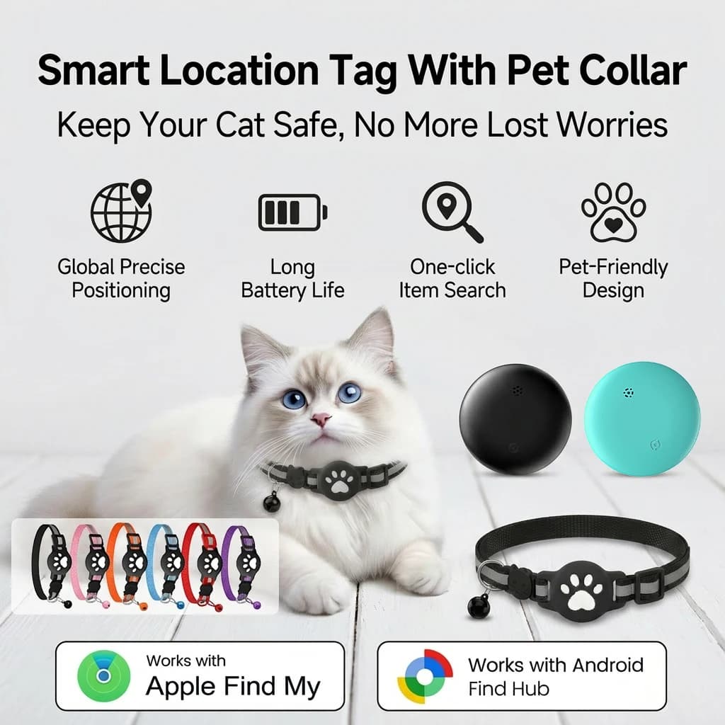Smart Location Tag Works with IOS & Google Find Hub Android GPS Tracker With Cat Collar Item Finder Wallet Suitcase Pets Luggage